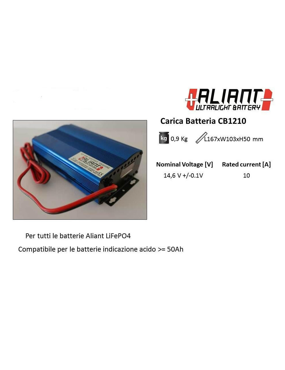 CARICA BATTERIE VELOCE ALIANT PER BATTERIE A LITIO UNIVERSALE