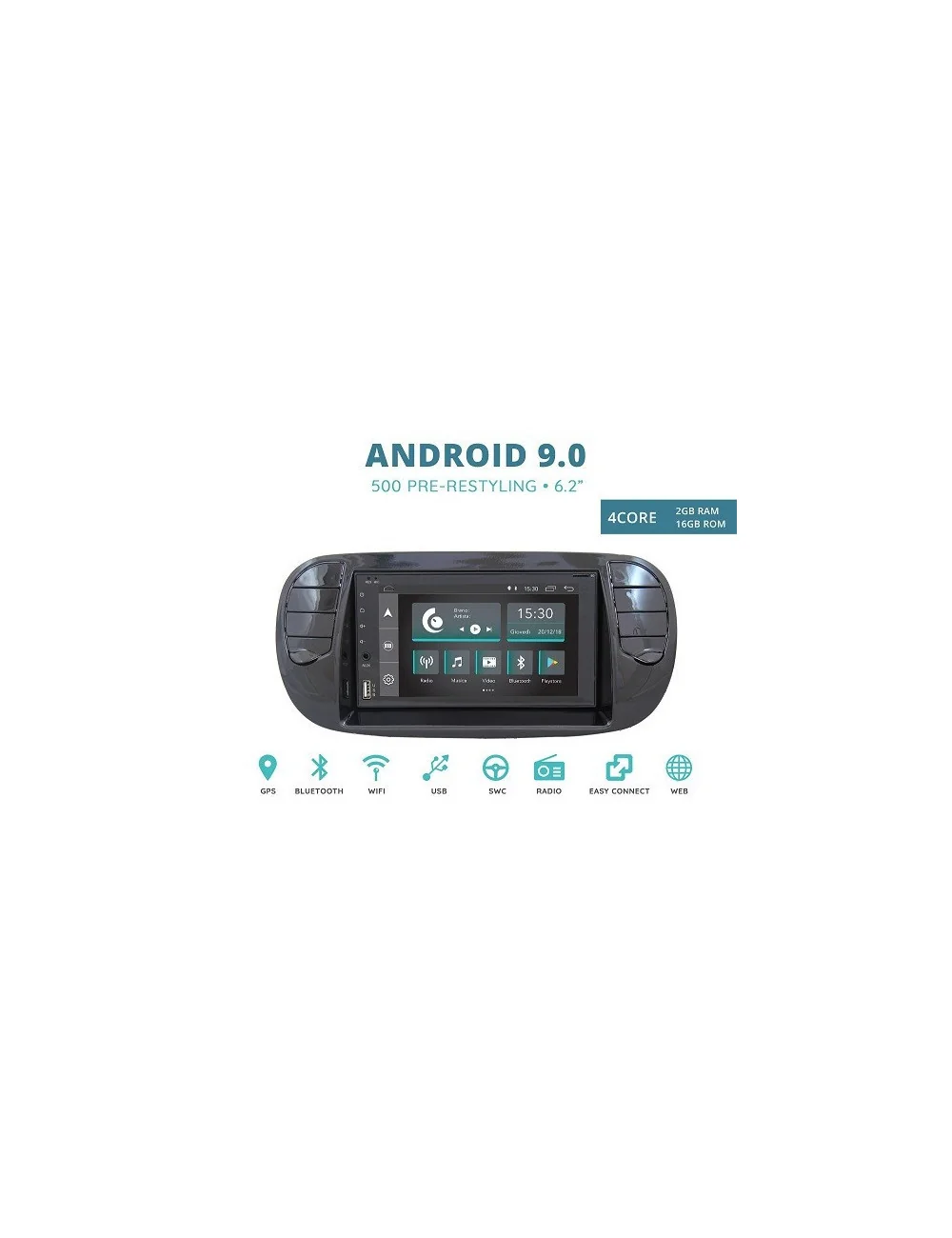 CUSTOM FIT JF-227A-XDAB-F5N AUTORADIO FIAT 500 DAL 2007 ANDROID QUADCORE