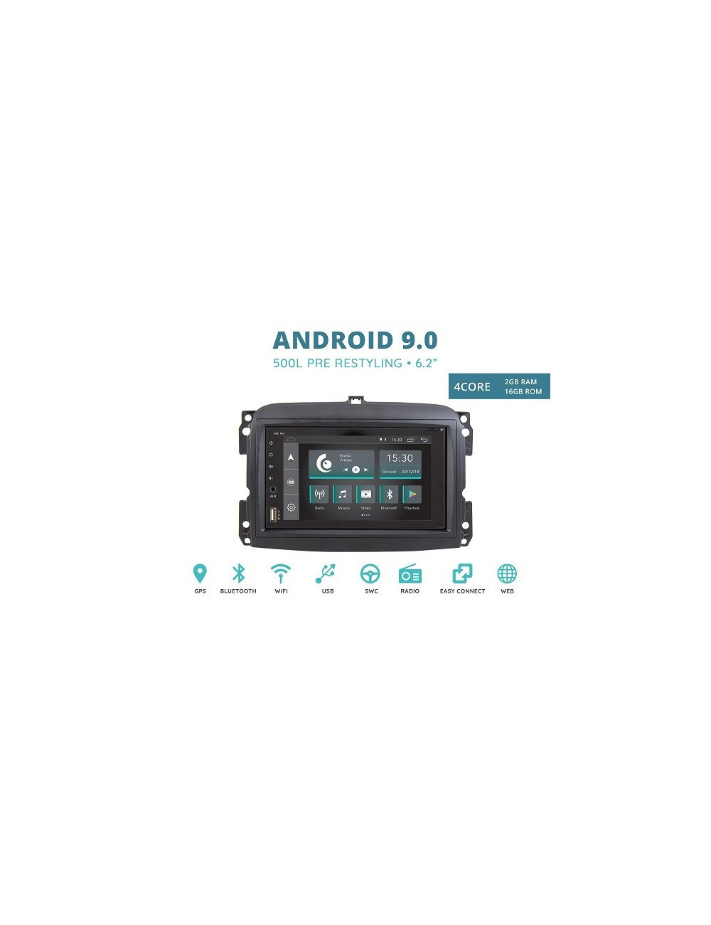 CUSTOM FIT JF-222A-XDAB-FLO AUTORADIO FIAT 500L ANDROID QUADCORE