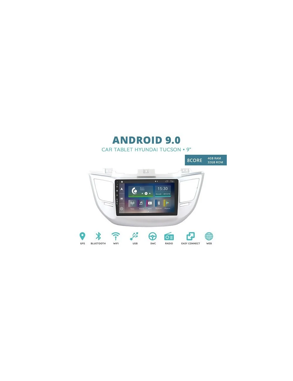 CUSTOM FIT JF-031HTO-XDAB AUTORADIO HYUNDAI TUCSON DAL 2016 ANDROID OCTACORE