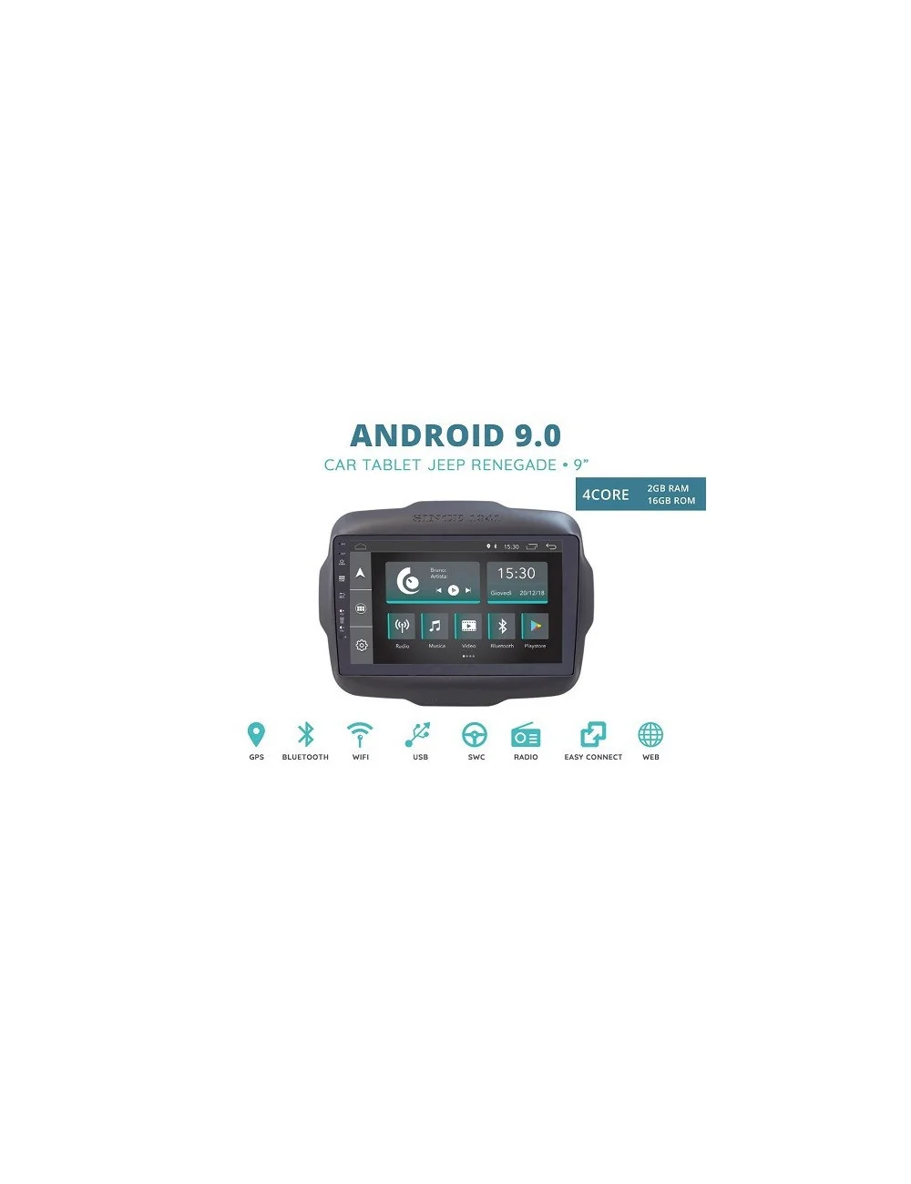 CUSTOM FIT JF-031JRO-XDAB AUTORADIO JEEP RENEGADE DAL 2014 ANDROID OCTACORE
