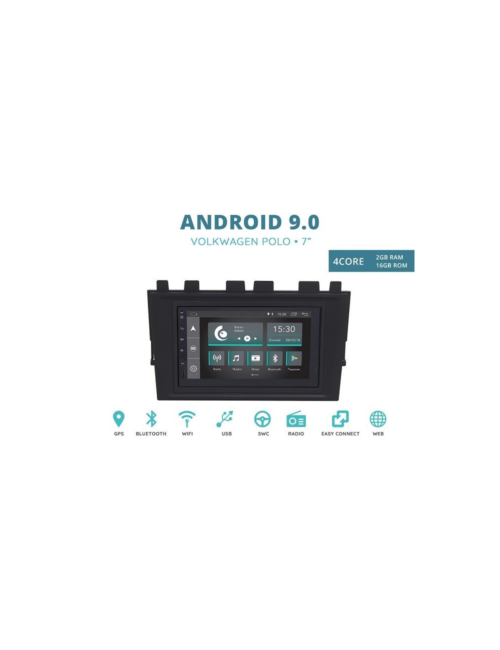 CUSTOM FIT JF-127A-XDAB-WP AUTORADIO VOLKSWAGEN POLO DAL 2019 ANDROID QUADCORE