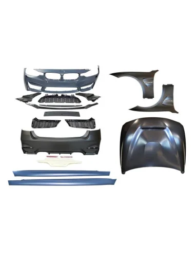 KIT ESTETICI SET DA PARAURTI ANTERIORE E POSTERIORE, PARAFANGHI ANTERIORE, COFANO E MINIGONNE BMW F30 LOOK M4