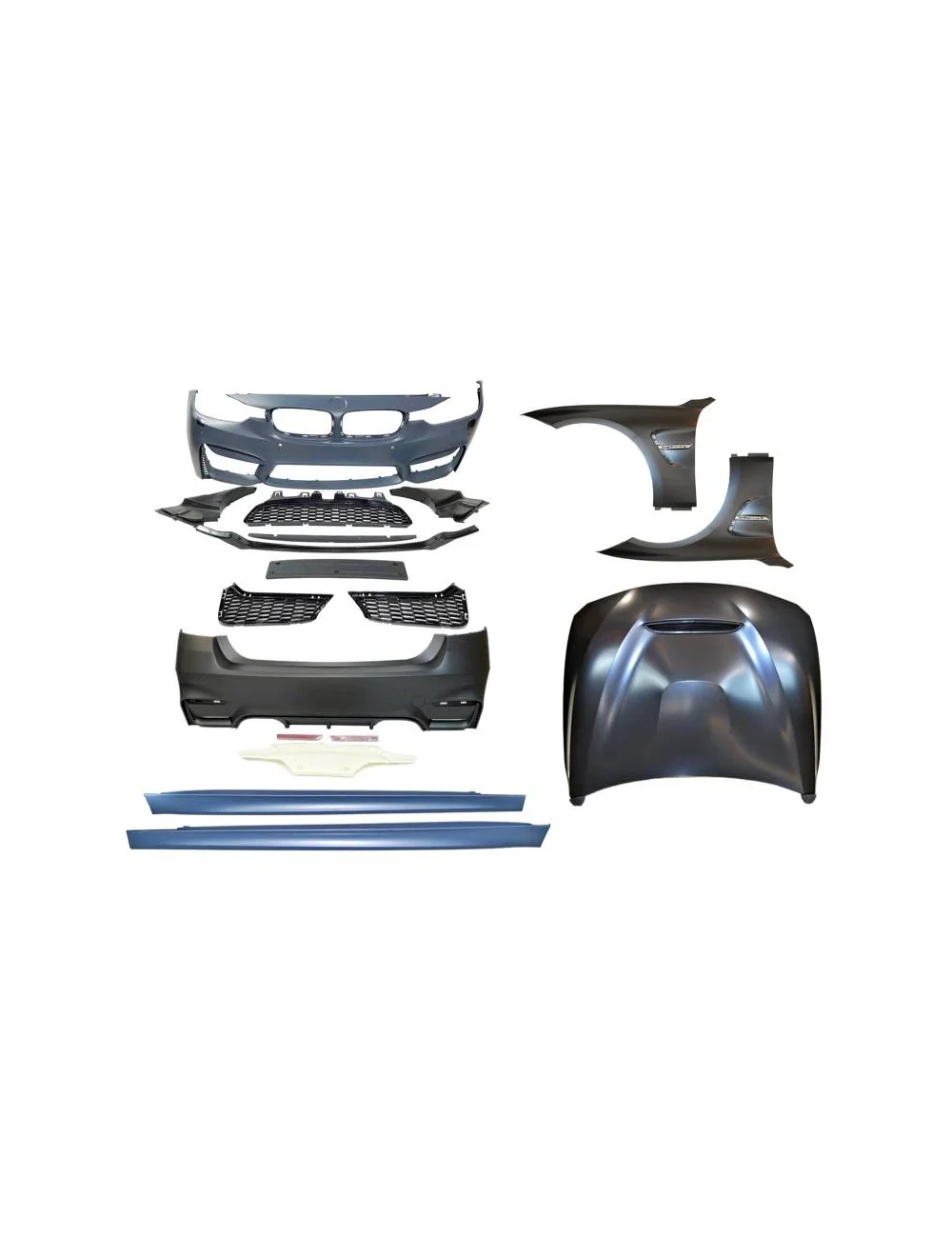 KIT ESTETICI SET DA PARAURTI ANTERIORE E POSTERIORE, PARAFANGHI ANTERIORE, COFANO E MINIGONNE BMW F30 LOOK M4