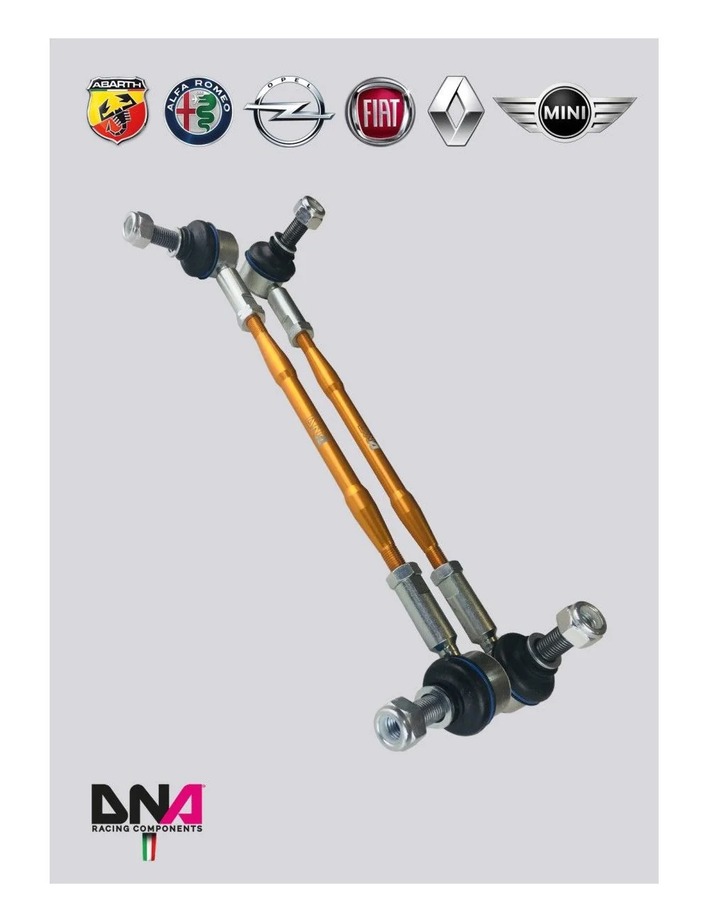 DNA RACING KIT TIRANTI "PRO STREET" BARRA ANTIROLLIO ANTERIORE ABARTH – ALFA ROMEO MITO – OPEL CORSA – MINI R50 - RENAULT CLIO