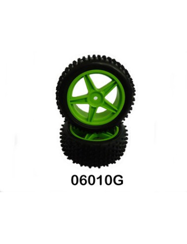HIMOTO Coppia ruote anteriori verde complete di cerchio Himoto 1/10 Buggy esagono 12mm