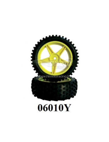 HIMOTO Coppia ruote anteriori gialle complete di cerchio Himoto buggy 1/10 Esagono 12mm