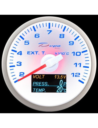 DEPO RACING Manometro 4 in 1 DEPO Racing - TEMPERATURA GAS DI SCARICO / Voltmetro / Pressione e Temperatura Olio