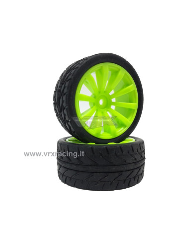 VRX Coppia ruote complete 1/10 stradale cerchio verde VRX
