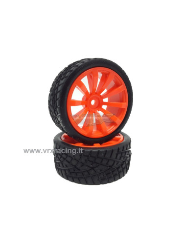 VRX Coppia ruote complete 1/10 stradale cerchio arancione VRX